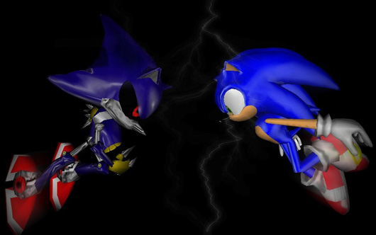 Image of black sonic exe as a lighting god in the dark clouds